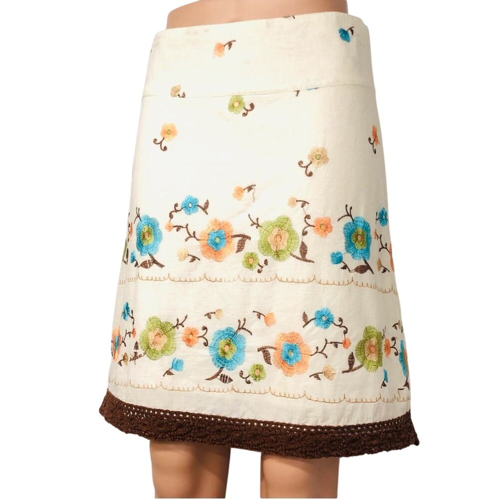 Heart Soul Y2k Cream Embroidered Flower Macrame Skirt
